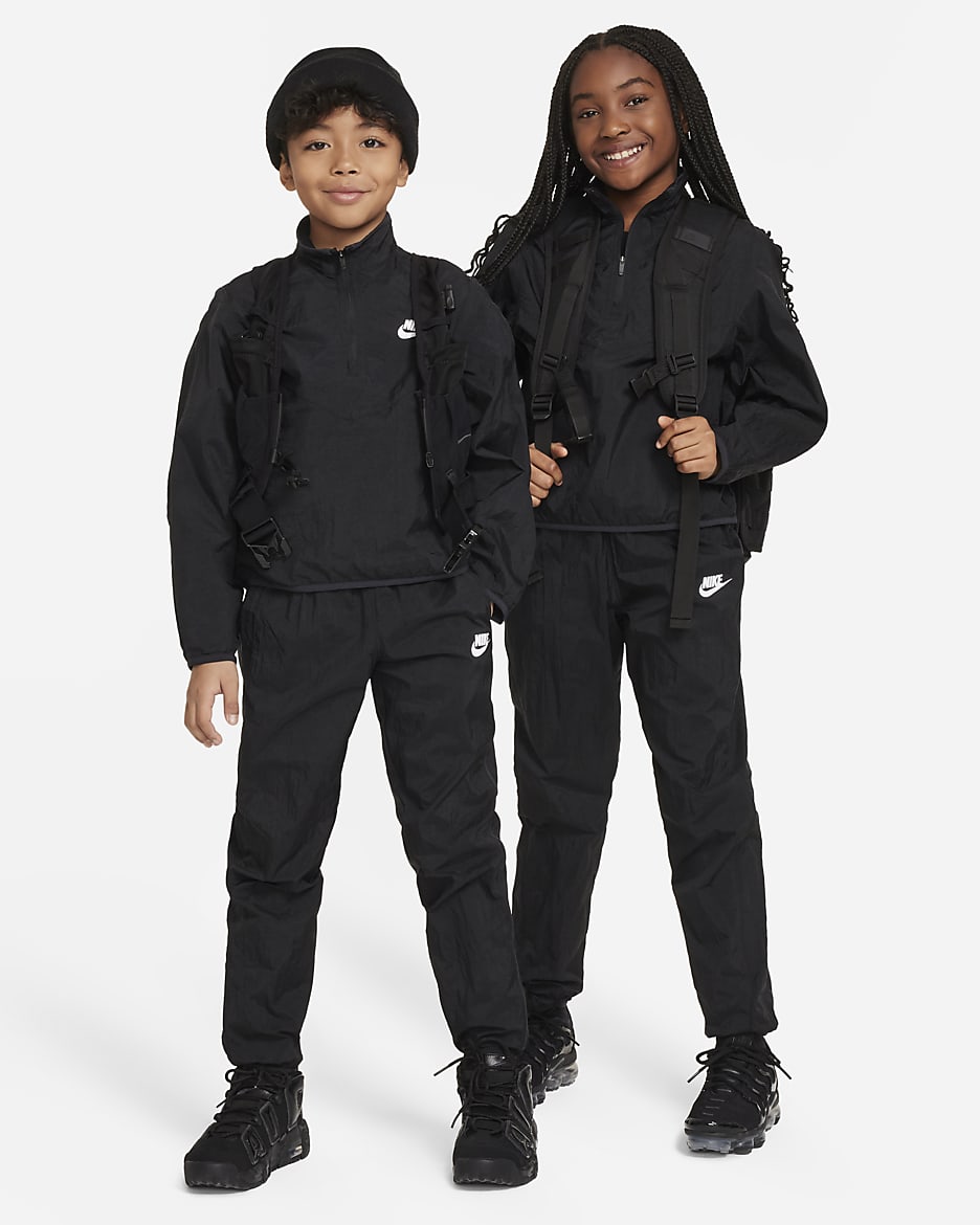 Nike Woven 1 4 Zip Tracksuit Junior Black Black White